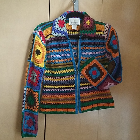 Express Tricot Granny Square Zip Front 
